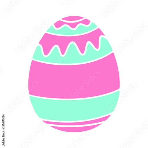 A colorful Easter egg illustration in pink and green stripes with white accents on a transparent background