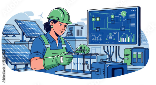 Female technician working on renewable energy equipment.