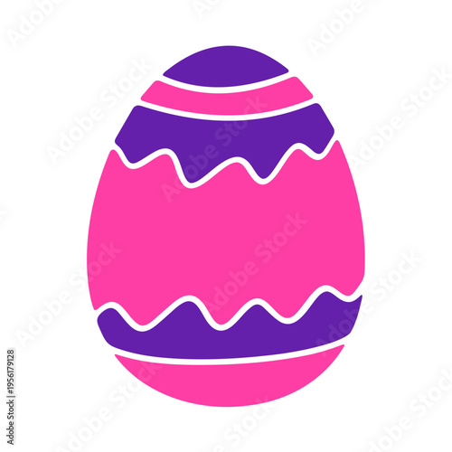 A colorful Easter egg icon with pink, purple, and white stripes on a white background