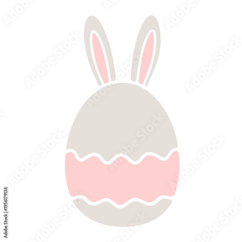 A cute Easter egg with bunny ears in pastel colors and a minimalist design