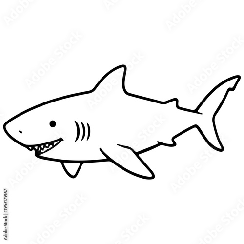 A cartoon shark illustration with a smiling face and sharp teeth in a minimalist line art style