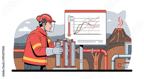 Industrial worker in protective gear analyzing data.