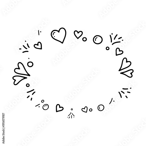 A minimalist vector graphic illustration of a heart wreath design with various sized hearts and decorative elements