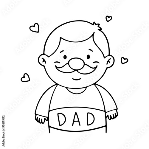 A minimalist vector illustration of a smiling father with hearts around him