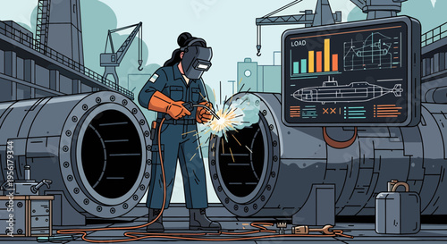 Skilled welder working diligently in industrial setting.