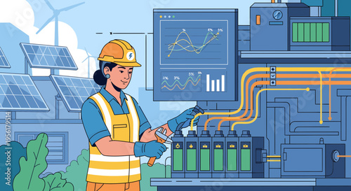 Woman Engineer Working with Renewable Energy Systems.