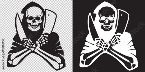 halloween grim reaper with scythe flat design vector illustration