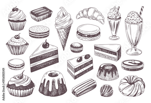 Hand-Drawn Assortment of Delicious Desserts and Sweets