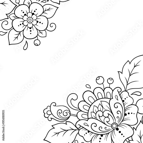 Frame in eastern tradition. Stylized with henna tattoos decorative pattern for decorating covers for book, notebook, casket, magazine, postcard and folder. Flower border in mehndi style.