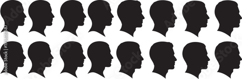 Collection of 20 black silhouette profiles of unidentified individuals