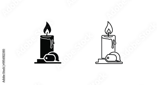 Burning Candle Icon Set Vector