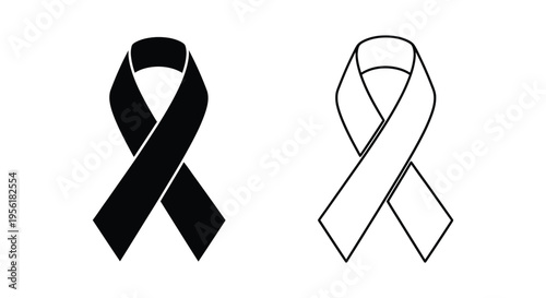 Black Awareness Ribbon Set Vector Illustration