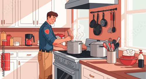 Man in Uniform Cooking in a Kitchen.