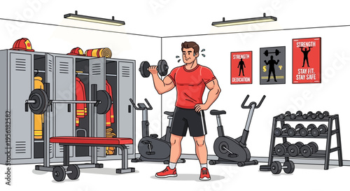 Man lifting dumbbell in gym workout.