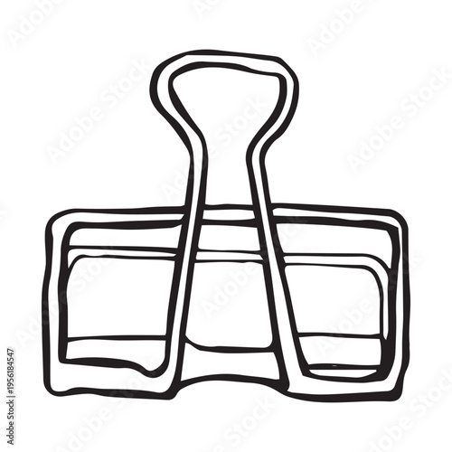 Hand drawn wire binder clip sketch, single loop metal clip made of thick wire, office stationery supply icon, bold line art black ink isolated on white background