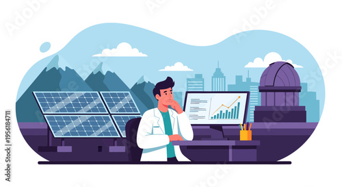 Scientist Analyzing Data at Solar Power Station.