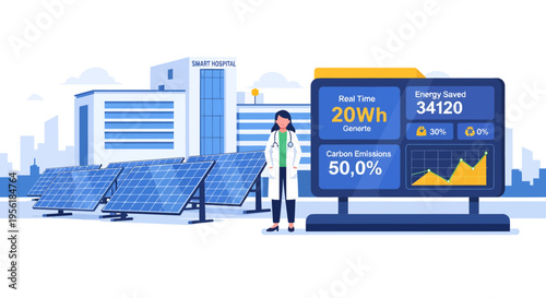 Scientist monitoring solar energy production on a digital dashboard.
