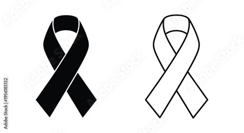 Black Ribbon Mourning Awareness Vector Set