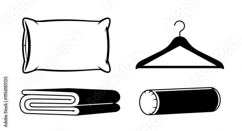 Pillow, Hanger, Blanket, and Bolster Illustration for Home Decor.