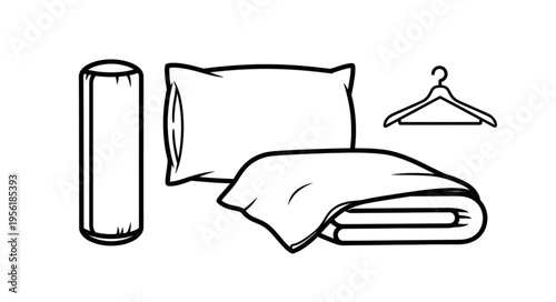 Line Art of Bedding and Hanger for Bedroom Decor.