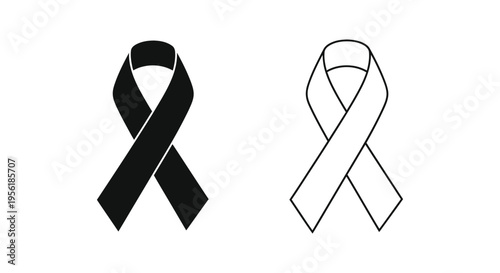 Black Awareness Ribbon Vector Icon Set