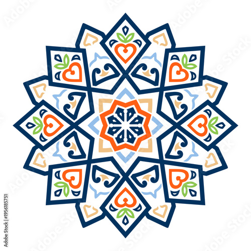 Intricate Geometric Star Mandala with Floral Accents