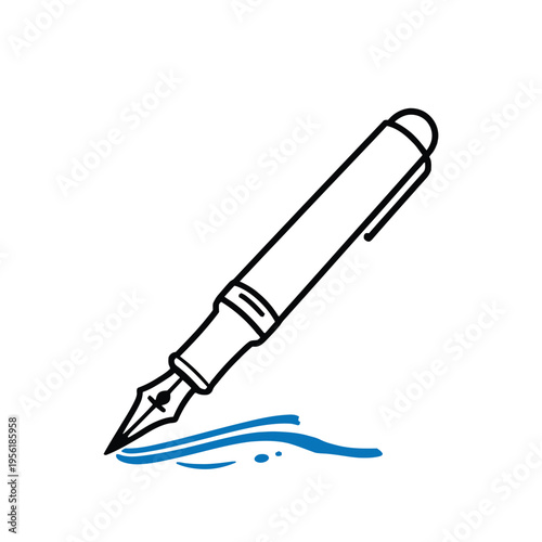 Fountain Pen Writing with Blue Ink