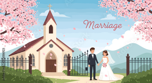 Happy Couple in Wedding Attire Standing Together.