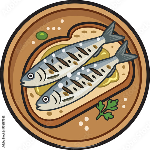 Portuguese Grilled Sardines on Bread Traditional Coastal Seafood Snack on Rustic Board