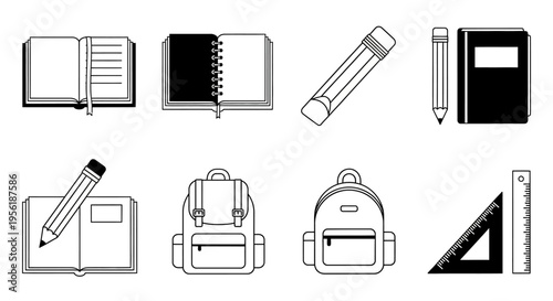 Comprehensive collection of essential school and office supplies vector icons