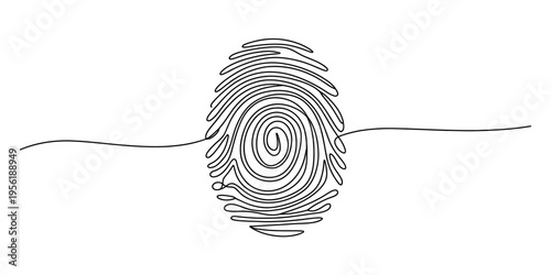 Minimalist continuous line drawing of a human fingerprint isolated on a clean white background Vector, illustration