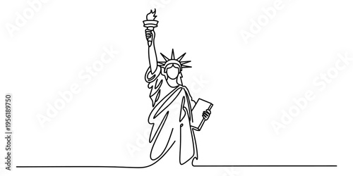 Minimalist continuous line drawing of the statue of liberty isolated on a plain white background Vector, illustration