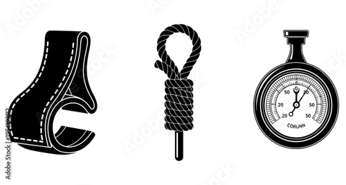 Rope Knot Stirrup and Stopwatch Icons for Equestrian and Time Measurement