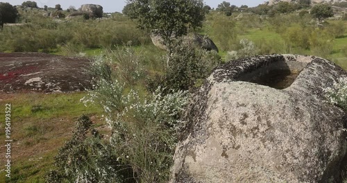 Granite rock with carved tomb in Los Barruecos