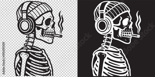 skeletal figure smoking cigarette flat design vector illustration