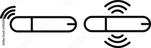 Dog microchip icon set representing pet identification and tracking technology, veterinary RFID implant symbols for animals safety, security and smart pet care, black outline designs vectors.