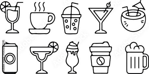 hand drawn  alcohol outline icon set vector illustration