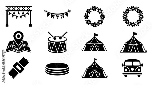 Illustration of Festival camping icons set