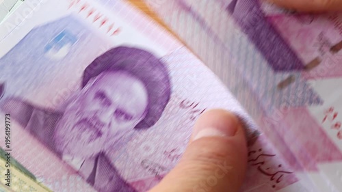 Iran economy. Business concept. Banknotes of various denominations, rials and tomans. Rising inflation. denomination. Financial background
