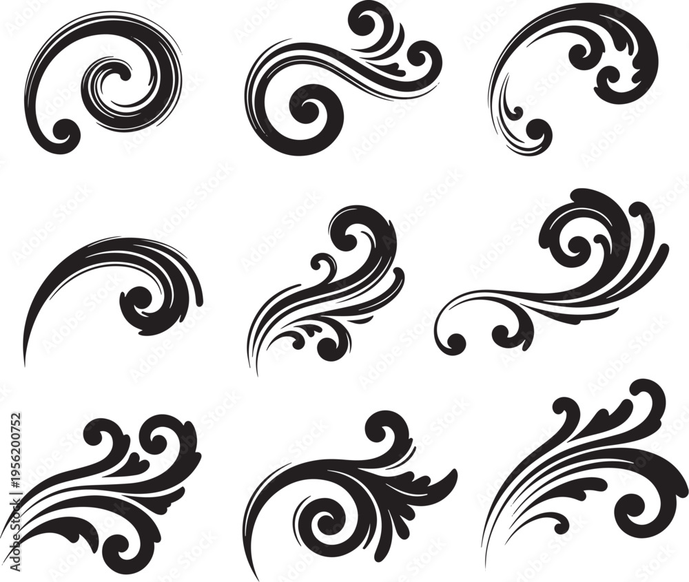 Fototapeta premium Brush set. Vector black paint brush spots, highlighter lines or felt-tip pen marker. Ink smudge abstract shape stains and smear set with texture. Hand drawn vector illustration