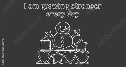 Whimsical Snowman with Inspirational Quote on Dark Background drawn square