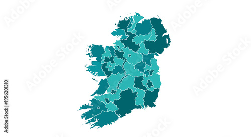 Abstract teal ireland map outline divided into regions with white background