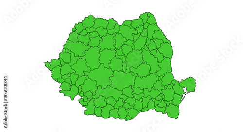 Green map of romania divided into administrative regions and counties on white
