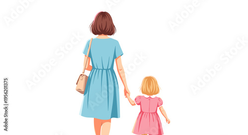 Mother and daughter walking hand in hand cherishing family moments with love