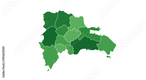 Dominican republic map regions green tones isolated white background vector graphic