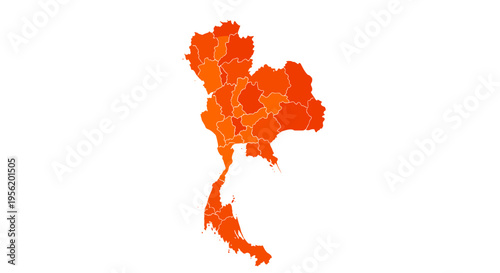 Detailed thailand map outline with regional divisions in warm orange tones isolated