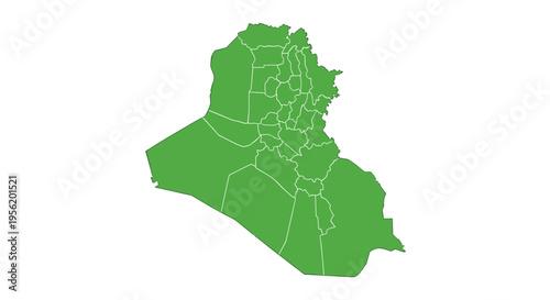 Green outline map of iraq showing administrative divisions on white background