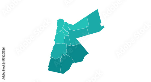 Jordan map divided into regions with varying shades of teal and turquoise on white
