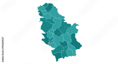 Teal serbia map silhouette divided into regions on white background graphic