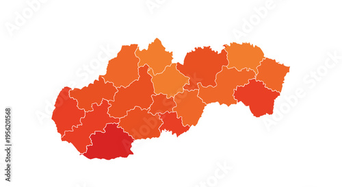 Slovakia map divided into regions with warm color gradient infographic style